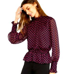 Ann Taylor pink polka-dot peplum peplum blouse